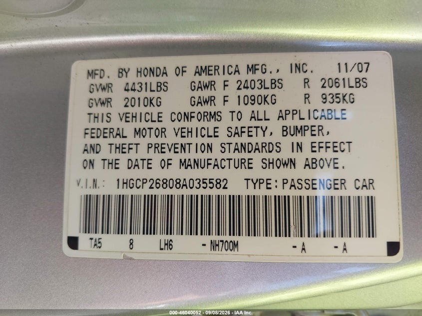 2008 HONDA ACCORD 2.4 EX-L · Фото 9