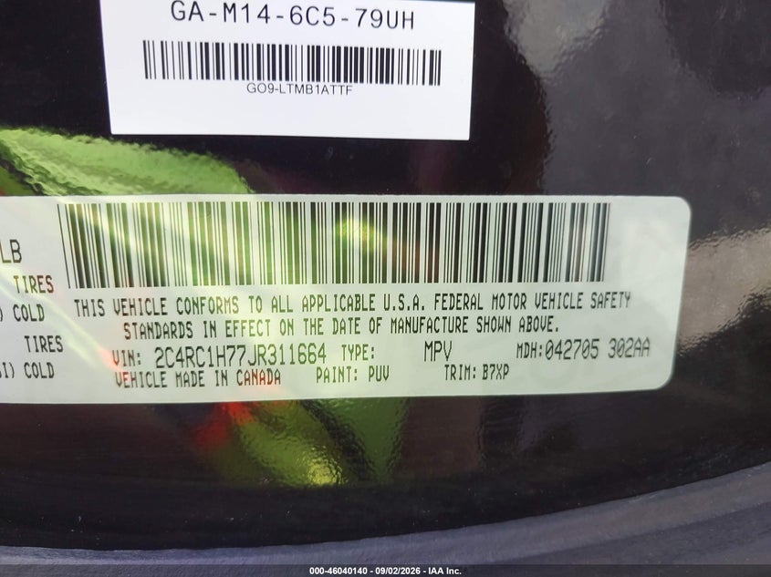 CHRYSLER PACIFICA HYBRID 2018 VIN 2C4RC1H77JR311664