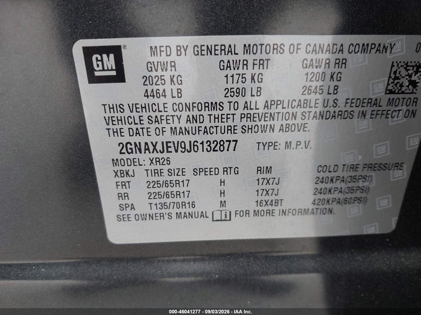 CHEVROLET EQUINOX 2018 VIN 2GNAXJEV9J6132877
