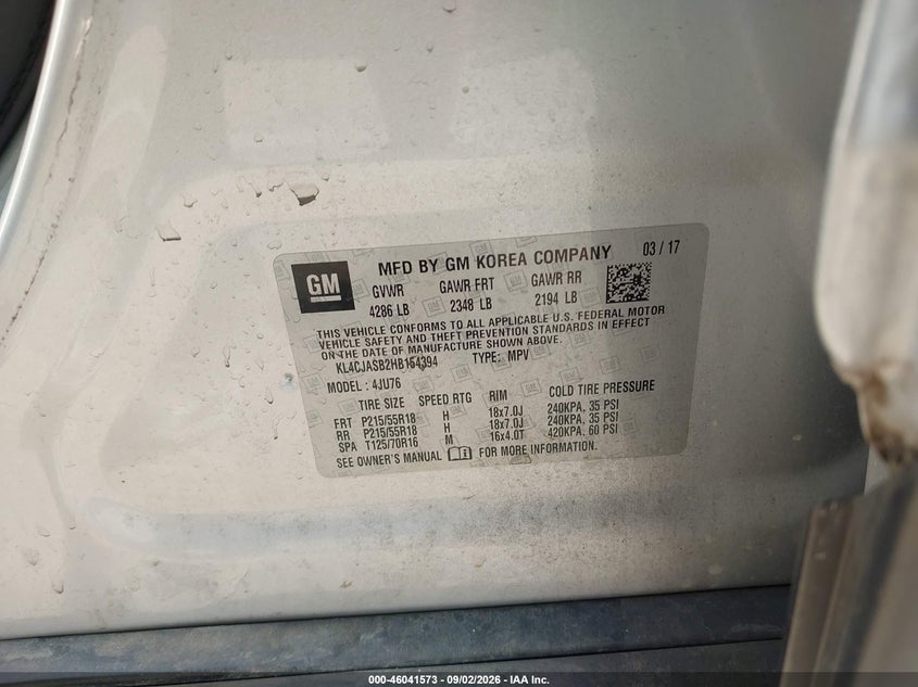 BUICK ENCORE 2017 VIN KL4CJASB2HB154394