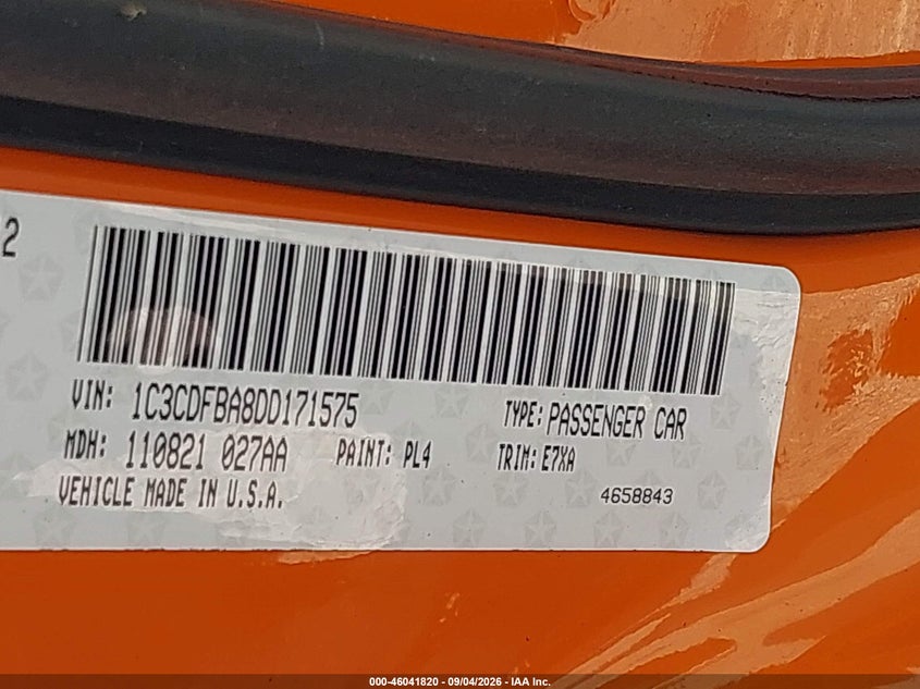 DODGE DART 2013 VIN 1C3CDFBA8DD171575