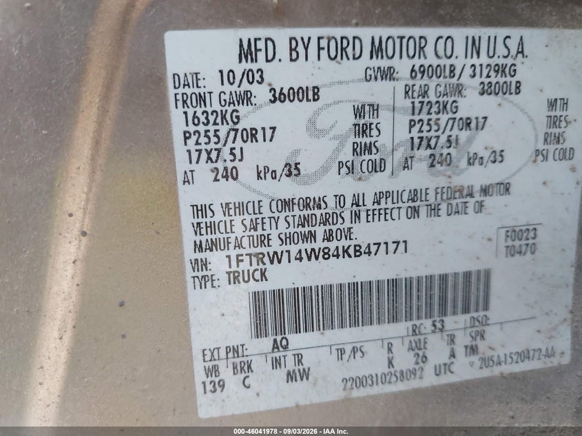 2004 FORD F-150 PICKUP 4.6L V-8 231HP