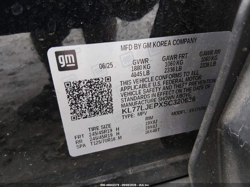 CHEVROLET TRAX 2025 VIN KL77LJEPXSC320636