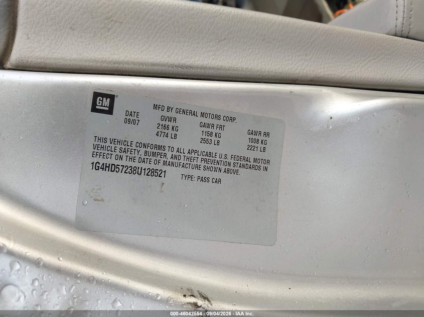 BUICK LUCERNE 2008 VIN 1G4HD57238U128521