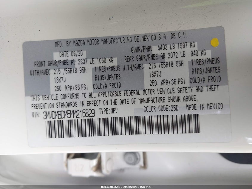 MAZDA CX-30 2021 VIN 3MVDMBDM5MM216829