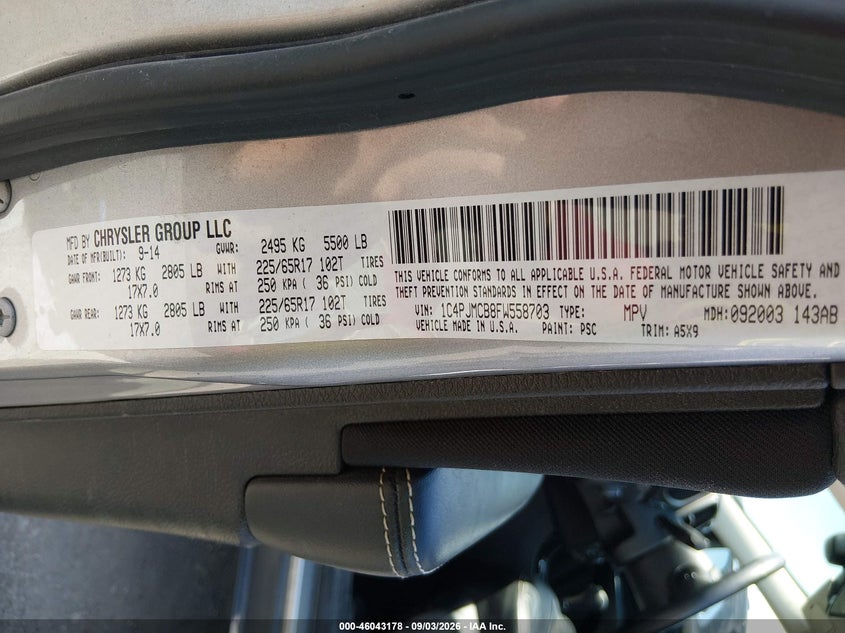 JEEP CHEROKEE 2015 VIN 1C4PJMCB8FW558703