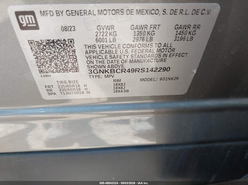CHEVROLET BLAZER 2024 VIN 3GNKBCR49RS142290