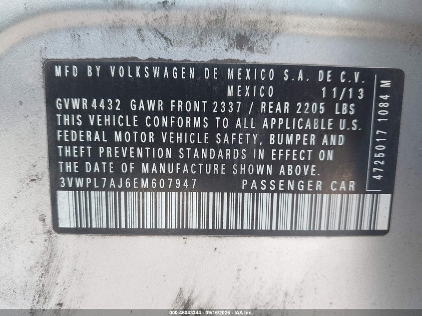 VOLKSWAGEN JETTA SPORTWAGEN 2014 VIN 3VWPL7AJ6EM607947