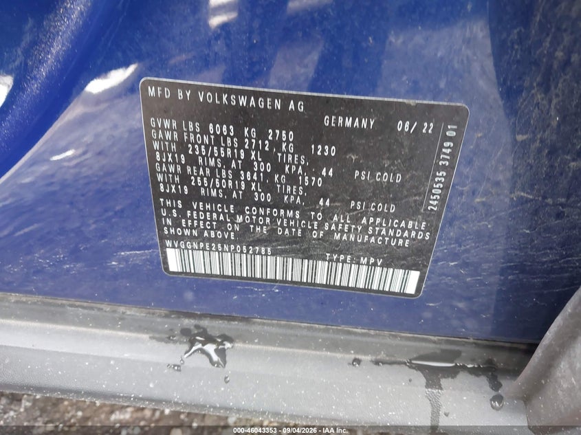 VOLKSWAGEN ID.4 2022 VIN WVGGNPE25NP052785