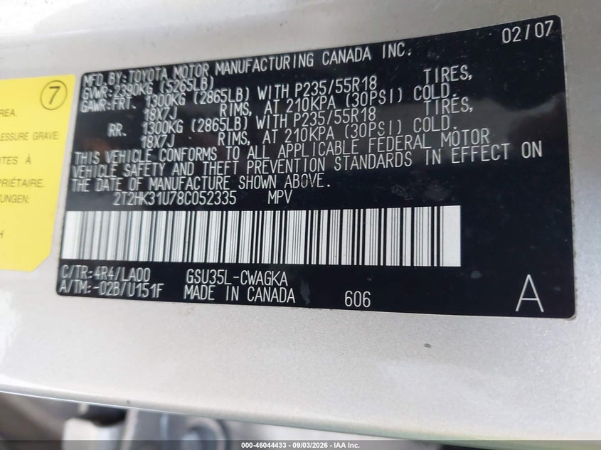 2008 LEXUS RX SPORT UTILITY VEHICLE 3.5L V-6 DOHC, VVT, PREMIUM , 270HP
