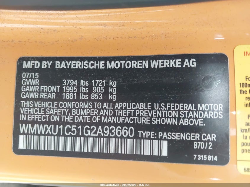 2016 MINI HARD TOP HATCHBACK 1.5L I-3 DI, DOHC, VVT, TURBO, PREMIUM , 134HP