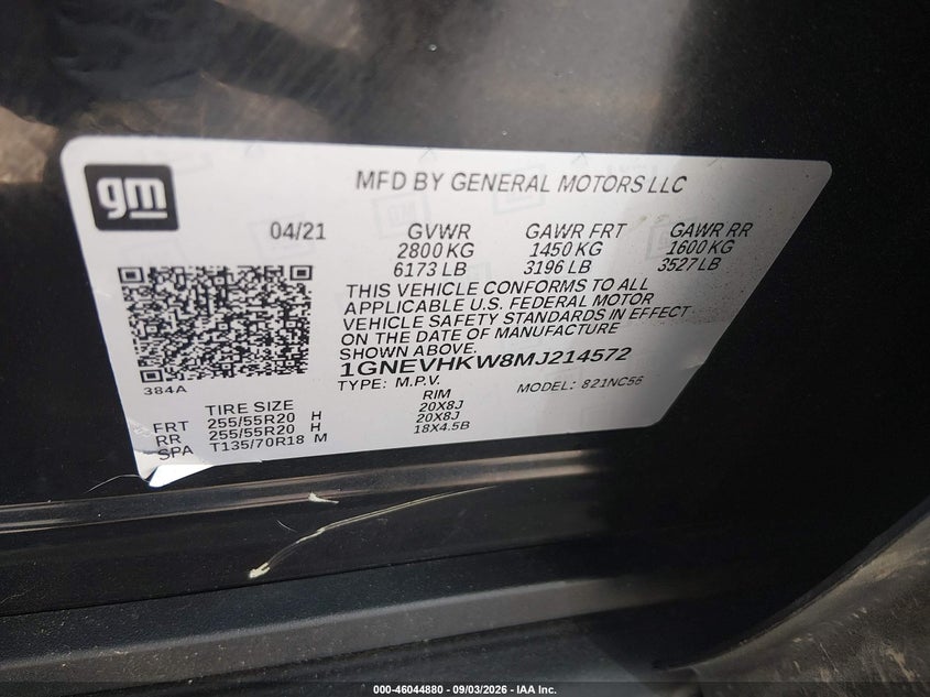 CHEVROLET TRAVERSE 2021 VIN 1GNEVHKW8MJ214572