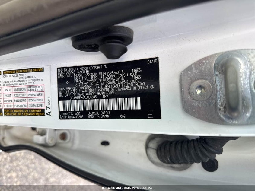 LEXUS GX 460 2010 VIN JTJBM7FX6A5005845