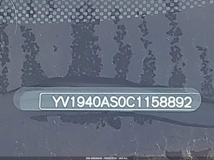 VOLVO S80 2012 VIN YV1940AS0C1158892