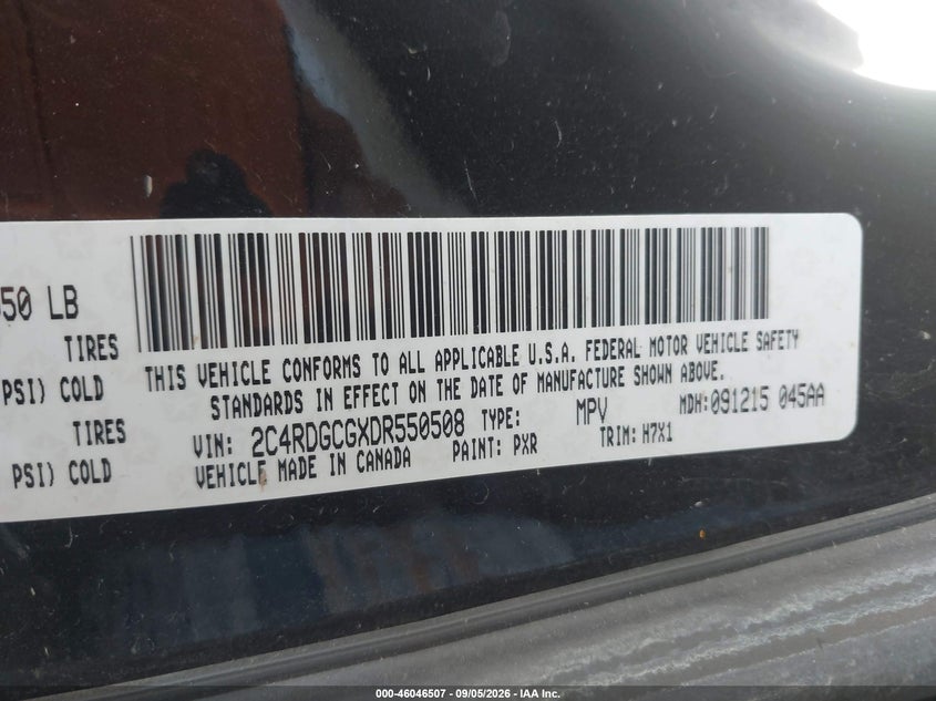 DODGE GRAND CARAVAN 2013 VIN 2C4RDGCGXDR550508