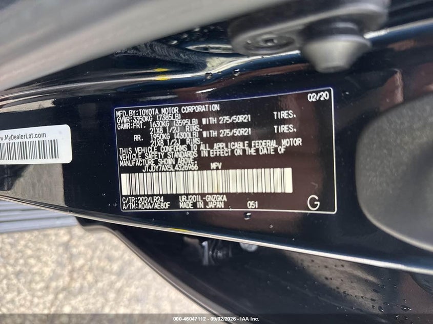 LEXUS LX 570 2020 VIN JTJDY7AX5L4326966
