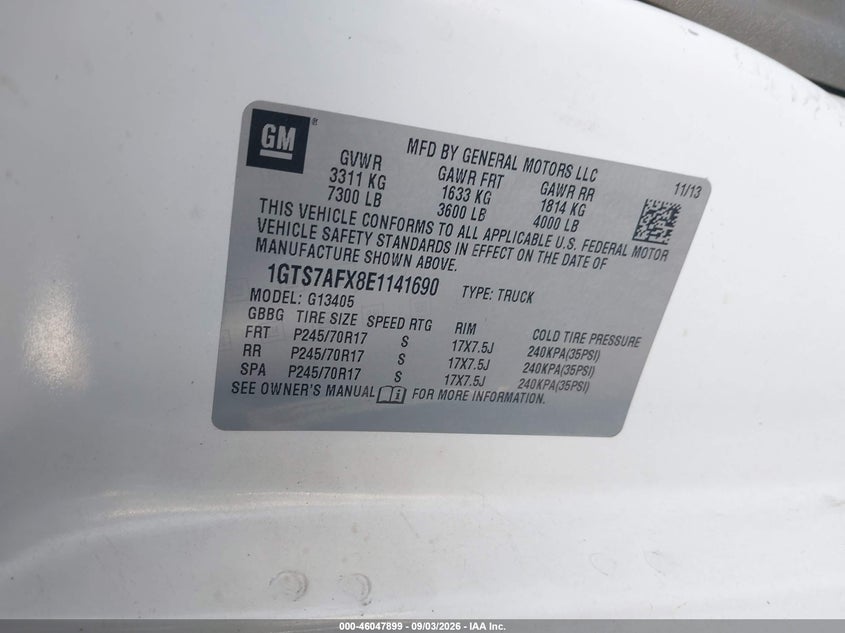 GMC SAVANA 1500 2014 VIN 1GTS7AFX8E1141690