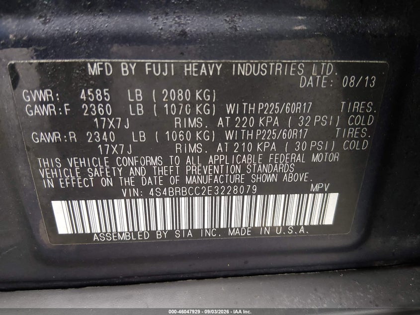2014 SUBARU OUTBACK SPORT UTILITY VEHICLE 2.5L H-4 DOHC, VVT, REGULAR , 173HP