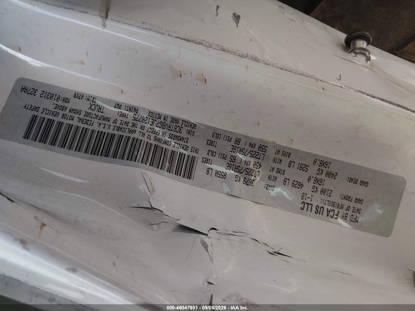 RAM PROMASTER 1500 2018 VIN 3C6TRVBG7JE120775