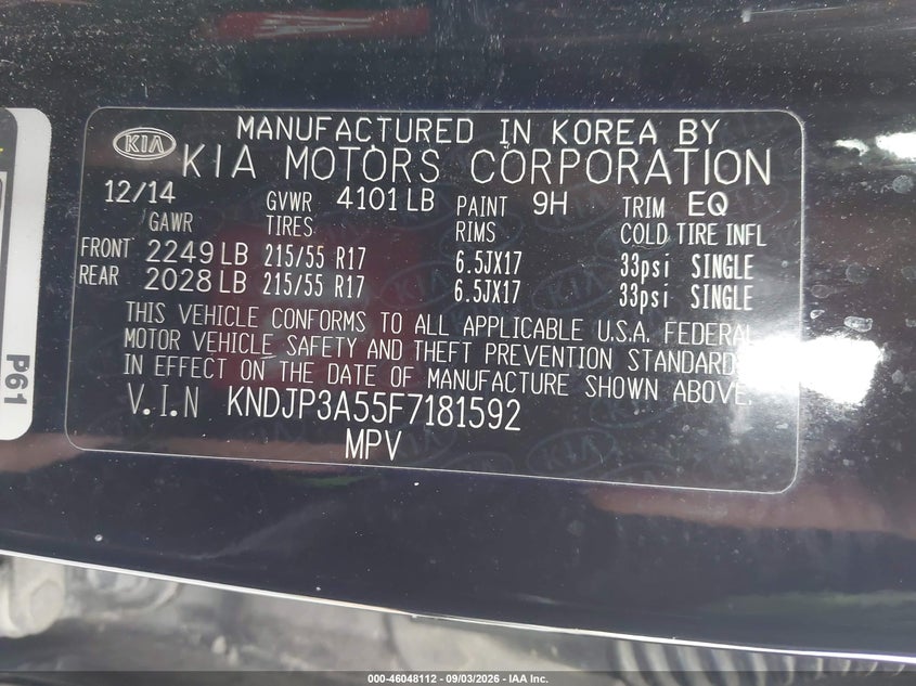 2015 KIA SOUL HATCHBACK 2.0L I-4 DI, DOHC, VVT, REGULAR , 164HP