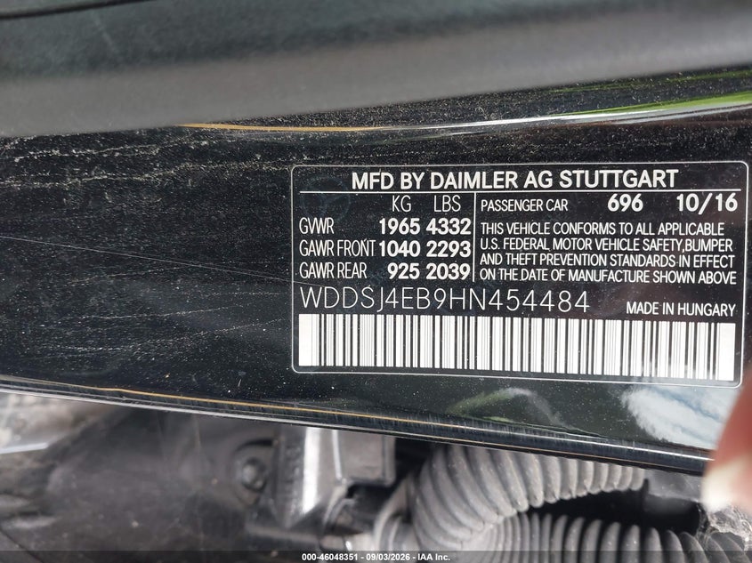 MERCEDES-BENZ CLA 250 2017 VIN WDDSJ4EB9HN454484