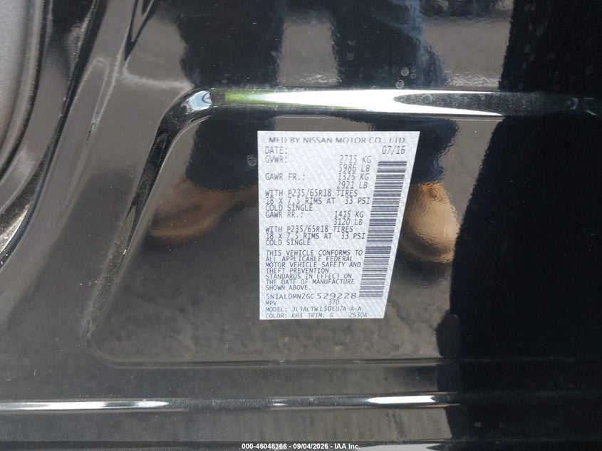 INFINITI QX60 2016 VIN 5N1AL0MN2GC529228