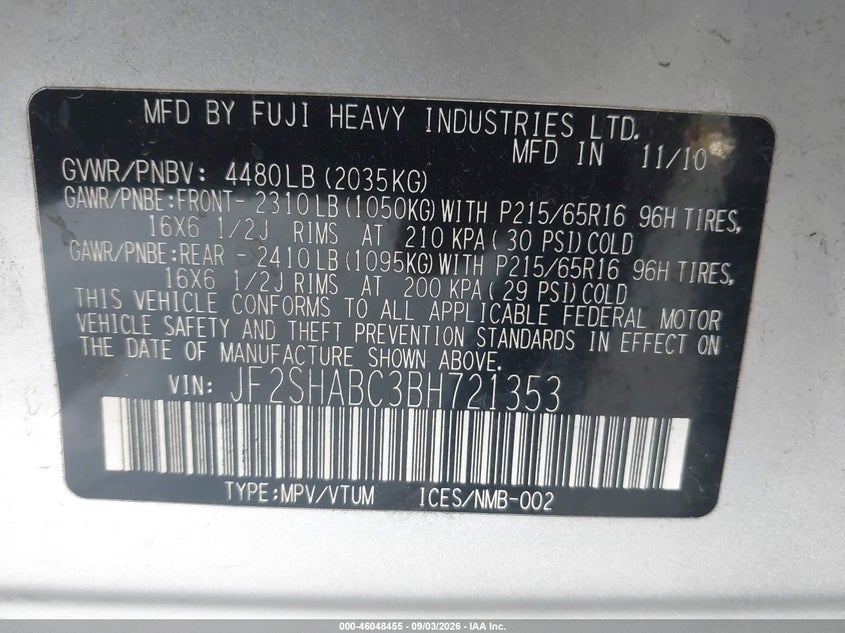 2011 SUBARU FORESTER 2.5X · Фото 9