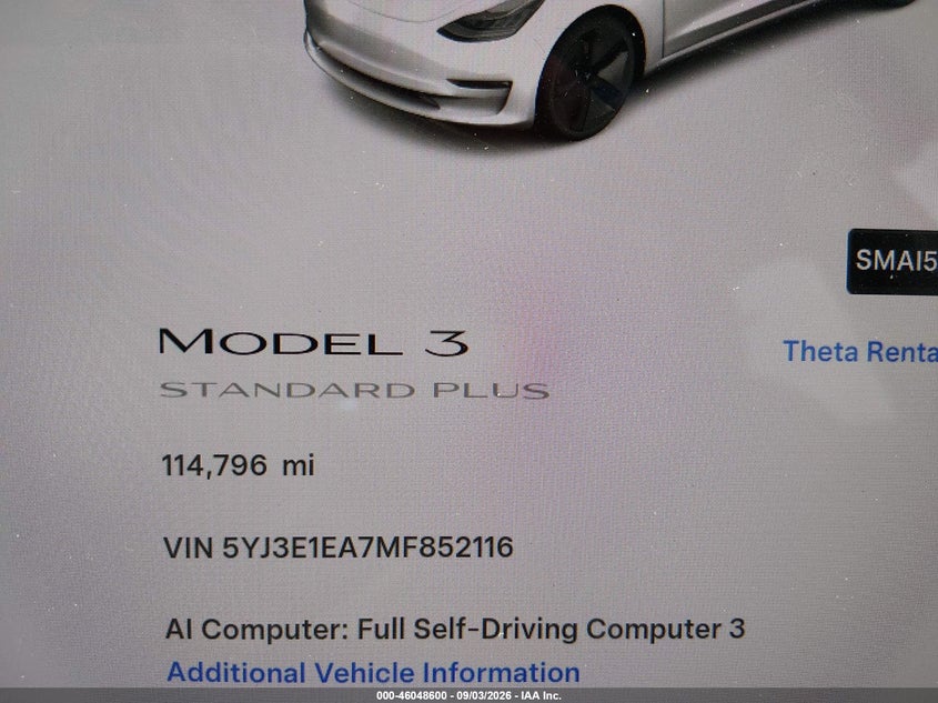 TESLA MODEL 3 2021 VIN 5YJ3E1EA7MF852116