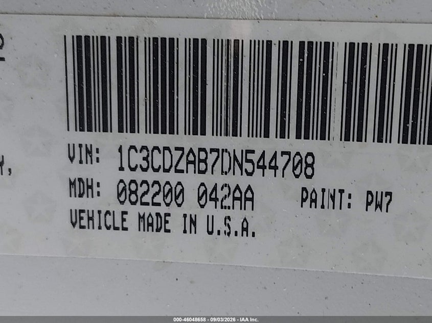 DODGE AVENGER 2013 VIN 1C3CDZAB7DN544708