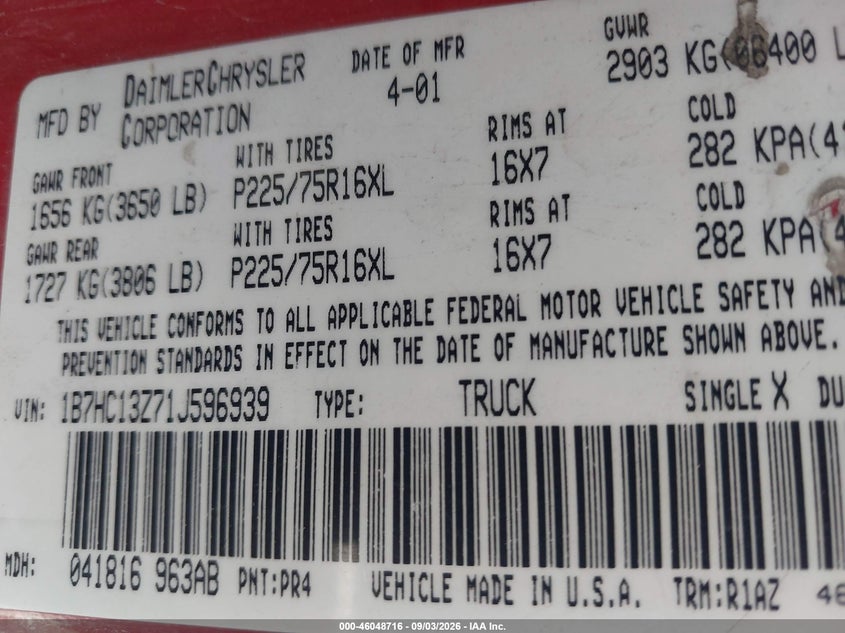 2001 DODGE RAM 1500 auction photo 8