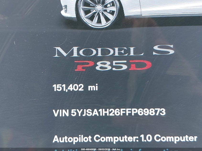 TESLA MODEL S 2015 VIN 5YJSA1H26FFP69873