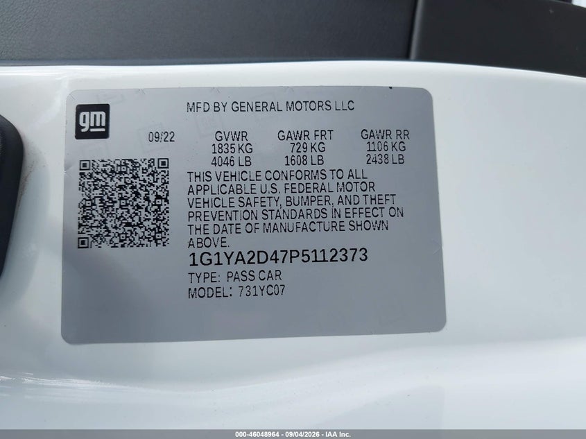 CHEVROLET CORVETTE STINGRAY 2023 VIN 1G1YA2D47P5112373