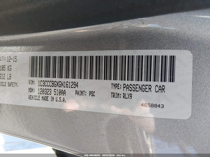 CHRYSLER 200 2016 VIN 1C3CCCBGXGN161294
