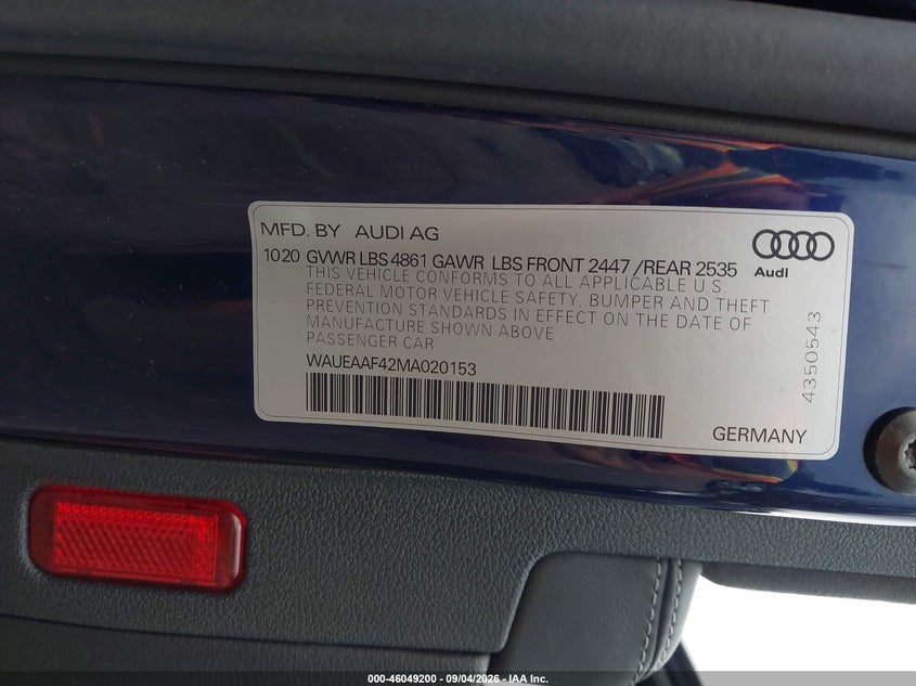 AUDI A4 2021 VIN WAUEAAF42MA020153