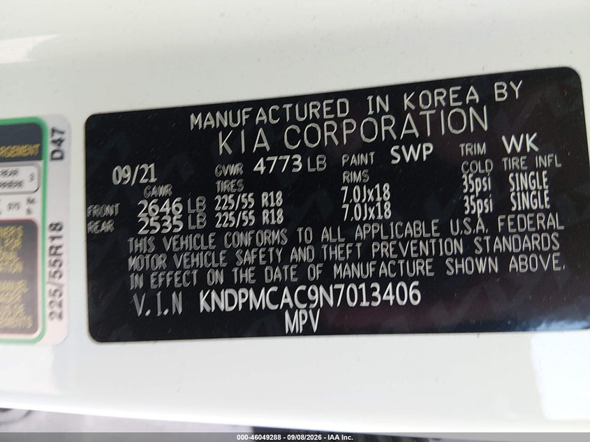KIA SPORTAGE 2022 VIN KNDPMCAC9N7013406