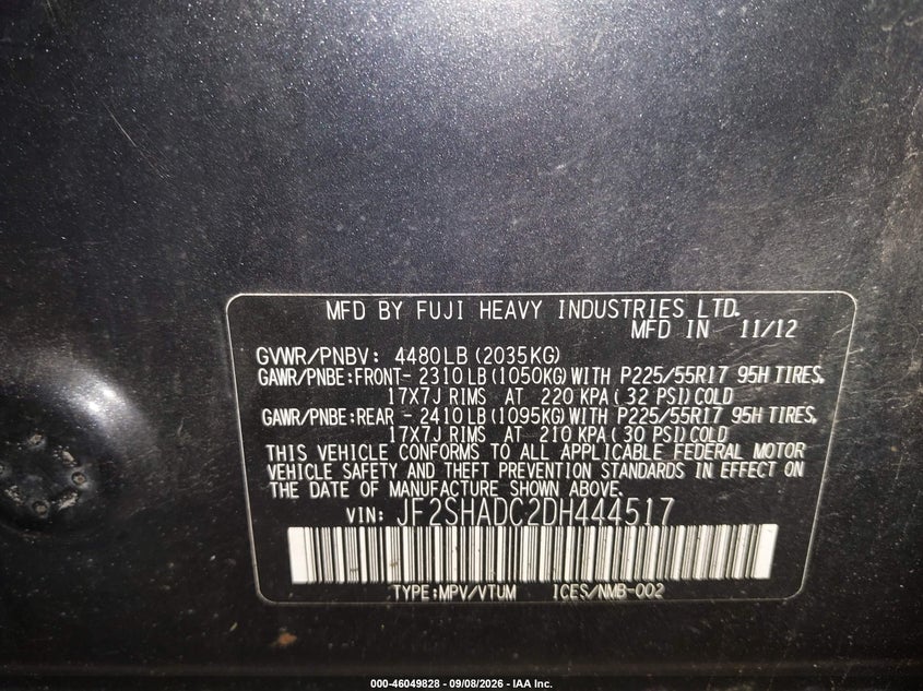 2013 SUBARU FORESTER SPORT UTILITY VEHICLE 2.5L H-4 DOHC, VVT, REGULAR , 170HP