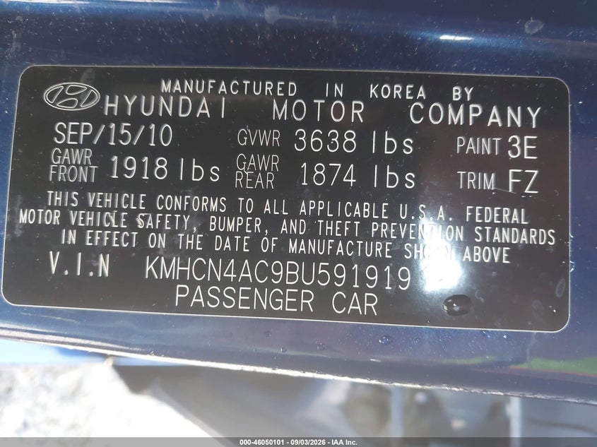 HYUNDAI ACCENT 2011 VIN KMHCN4AC9BU591919