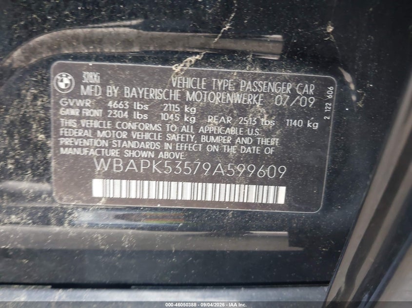 2009 BMW 3ER SEDAN 3.0L I-6 DOHC, VVT, PREMIUM , 230HP