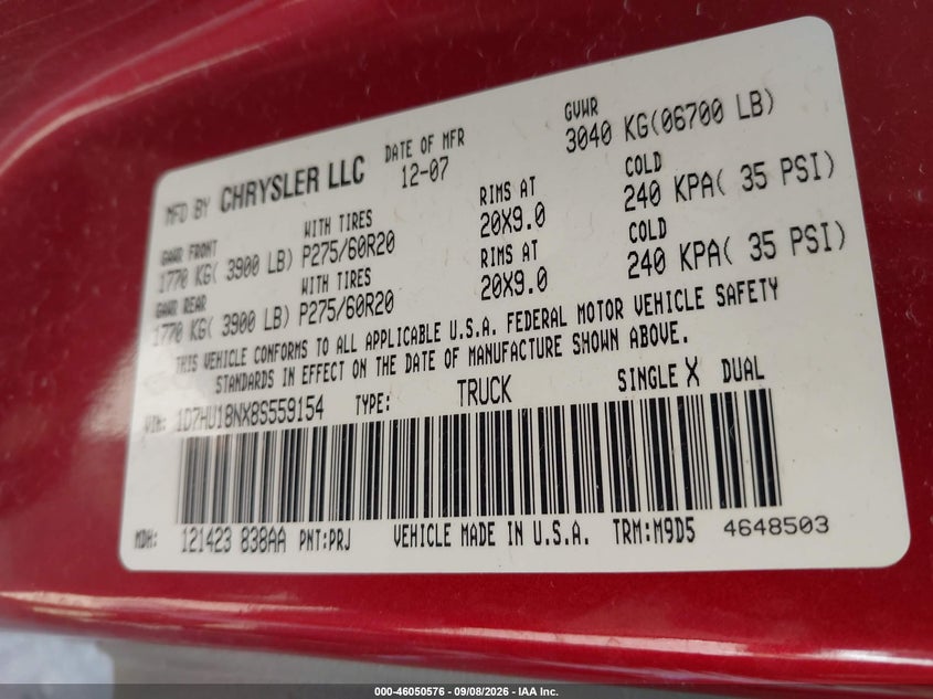2008 DODGE RAM TRUCK 4.7L V-8 310HP