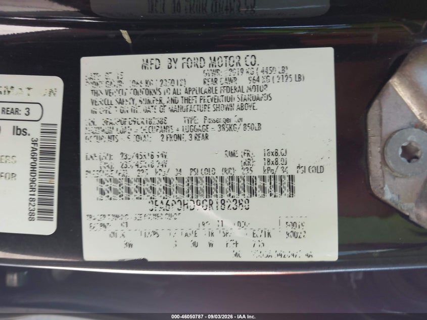 2016 FORD FUSION SEDAN 1.5L I-4 DI, DOHC, VVT, TURBO, REGULAR , 181HP