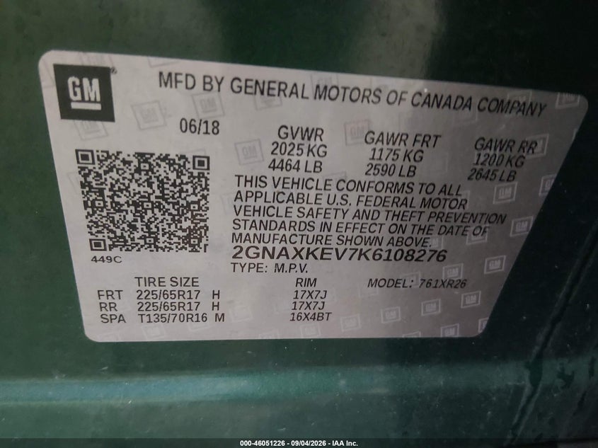 CHEVROLET EQUINOX 2019 VIN 2GNAXKEV7K6108276