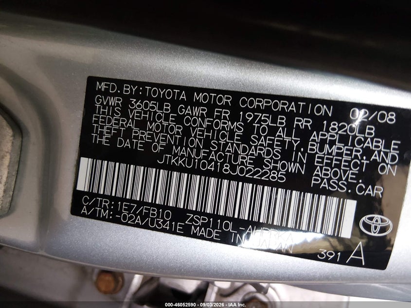 2008 SCION XD HATCHBACK 1.8L I-4 DOHC, VVT, REGULAR , 128HP
