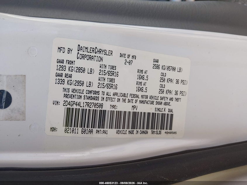 2007 DODGE CARAVAN VAN 3.8L V-6 REGULAR , 215HP