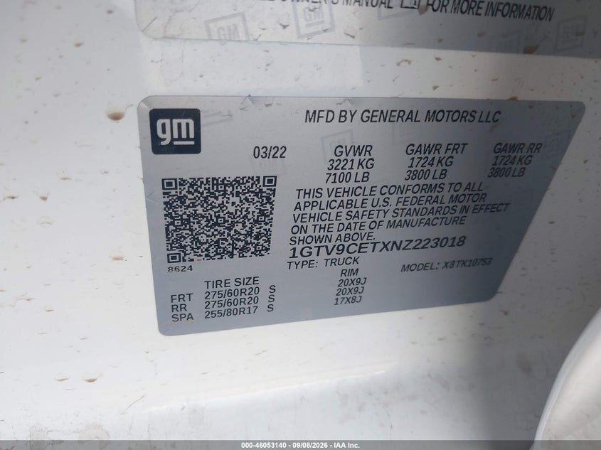 GMC SIERRA 1500 LIMITED 2022 VIN 1GTV9CETXNZ223018