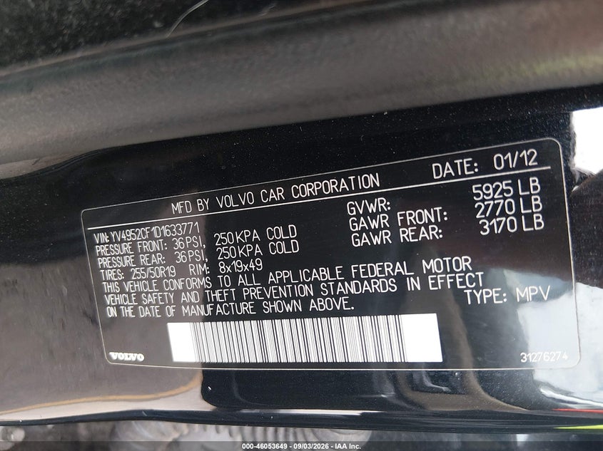 VOLVO XC90 2013 VIN YV4952CF1D1633771