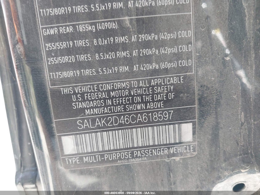 LAND-ROVER LR4 2012 VIN SALAK2D46CA618597