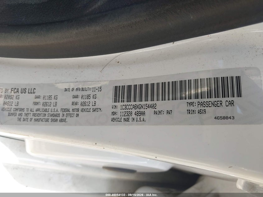 CHRYSLER 200 2016 VIN 1C3CCCABXGN154402
