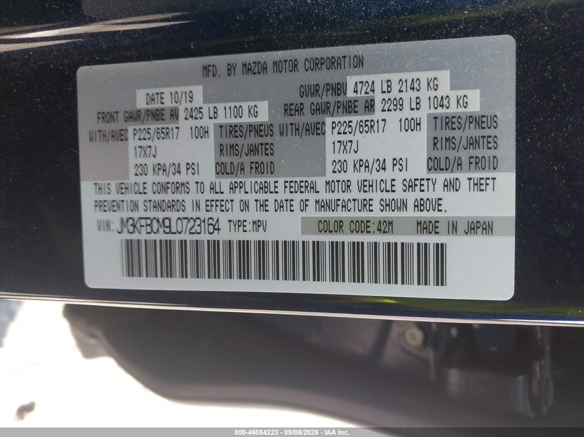 MAZDA CX-5 2020 VIN JM3KFBCM9L0723164