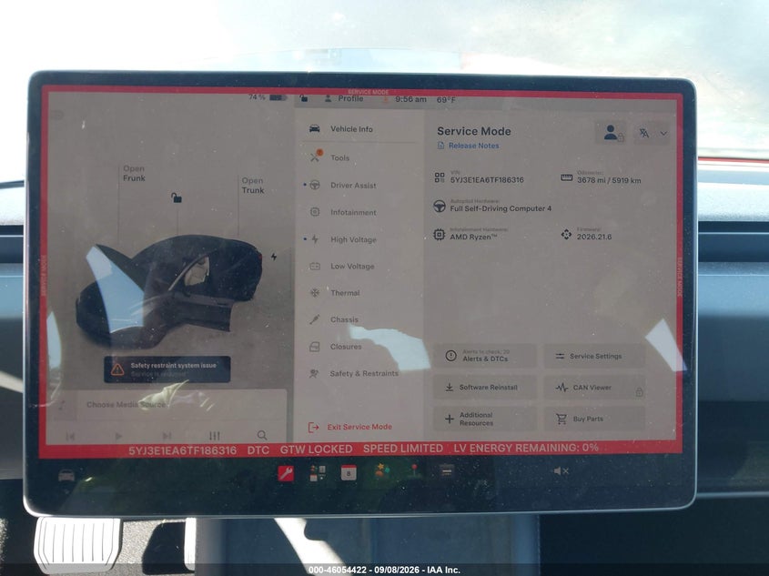 TESLA MODEL 3 2026 VIN 5YJ3E1EA6TF186316
