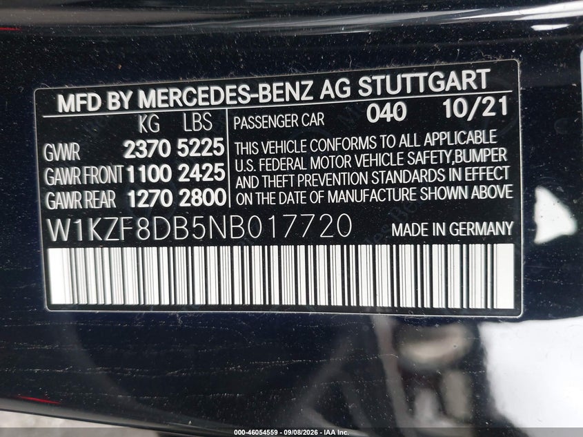 MERCEDES-BENZ E 350 2022 VIN W1KZF8DB5NB017720